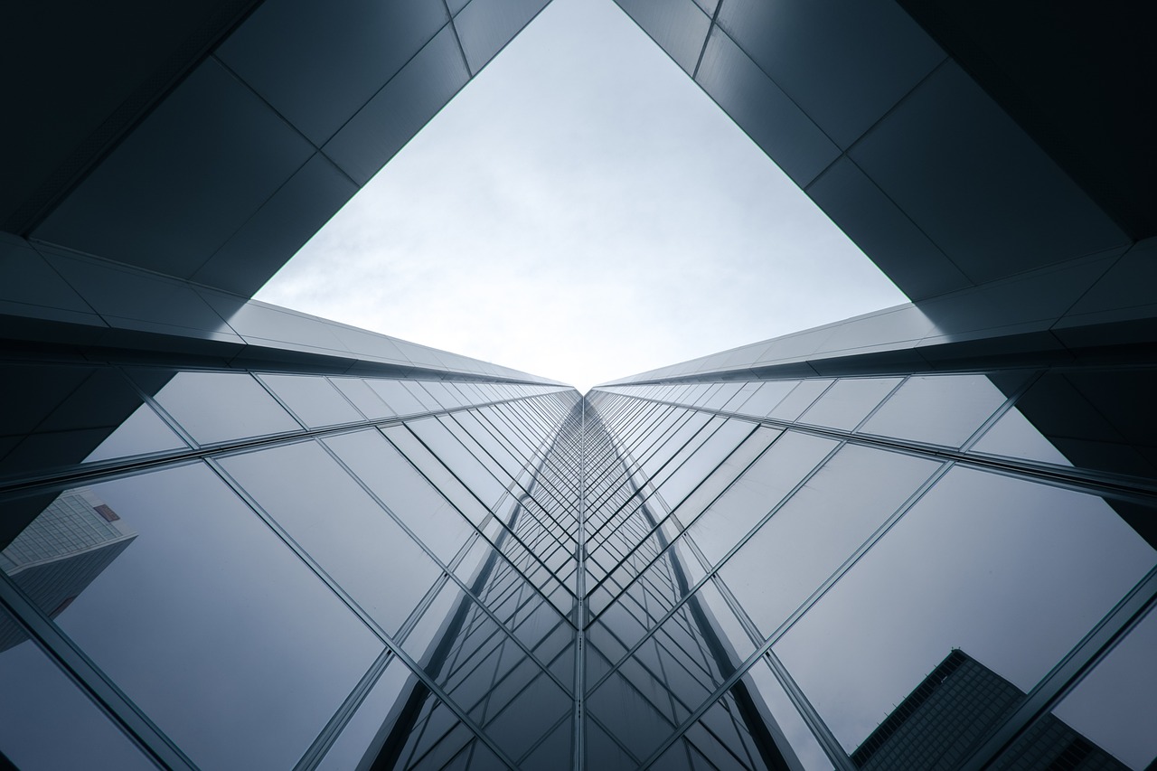 Completed glass-facade office tower